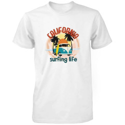 California Surfing Life Graphic Men's T-shirt Sunset Palm Tree Mini Van Tee