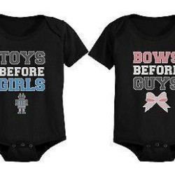 Toys Before Girls, Bows Before Guys - Cute Boy and Girl Matching Snap-on Bodysuits