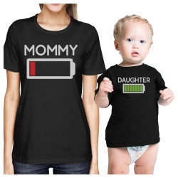 Mommy & Daughter Battery Black Matching Shirt For Mom and Baby Girl