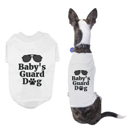 Baby's Guard Dog Shirts Cute Pet Apparel White Puppy Cloth Funny Dogs Tee