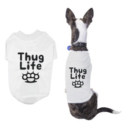 Thug Life Pet T-shirt Funny Dog White Shirts Cute Short Sleeve Tee for Puppy