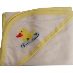 Hooded Towel With Yellow Binding And Screen Prints