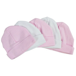 Pink & White Baby Caps (pack Of 5)