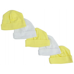 Yellow & White Baby Caps (pack Of 5)