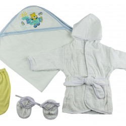 Boys Infant Robe, Hooded Towel And Washcloth Mitt - 3 Pc Set