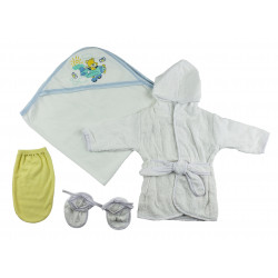 Boys Infant Robe, Hooded Towel And Washcloth Mitt - 3 Pc Set
